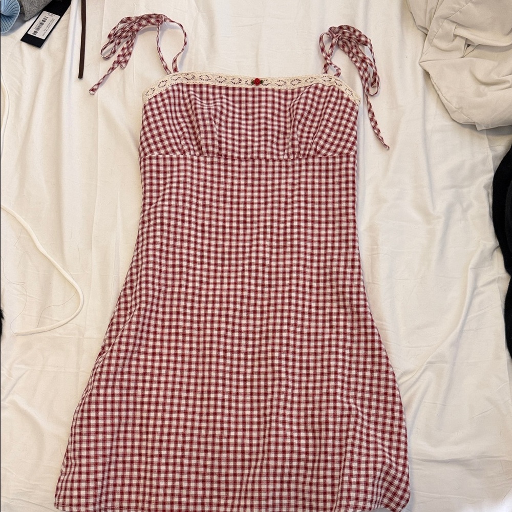 Princess Polly Gingham Red Dress with Lace Trim